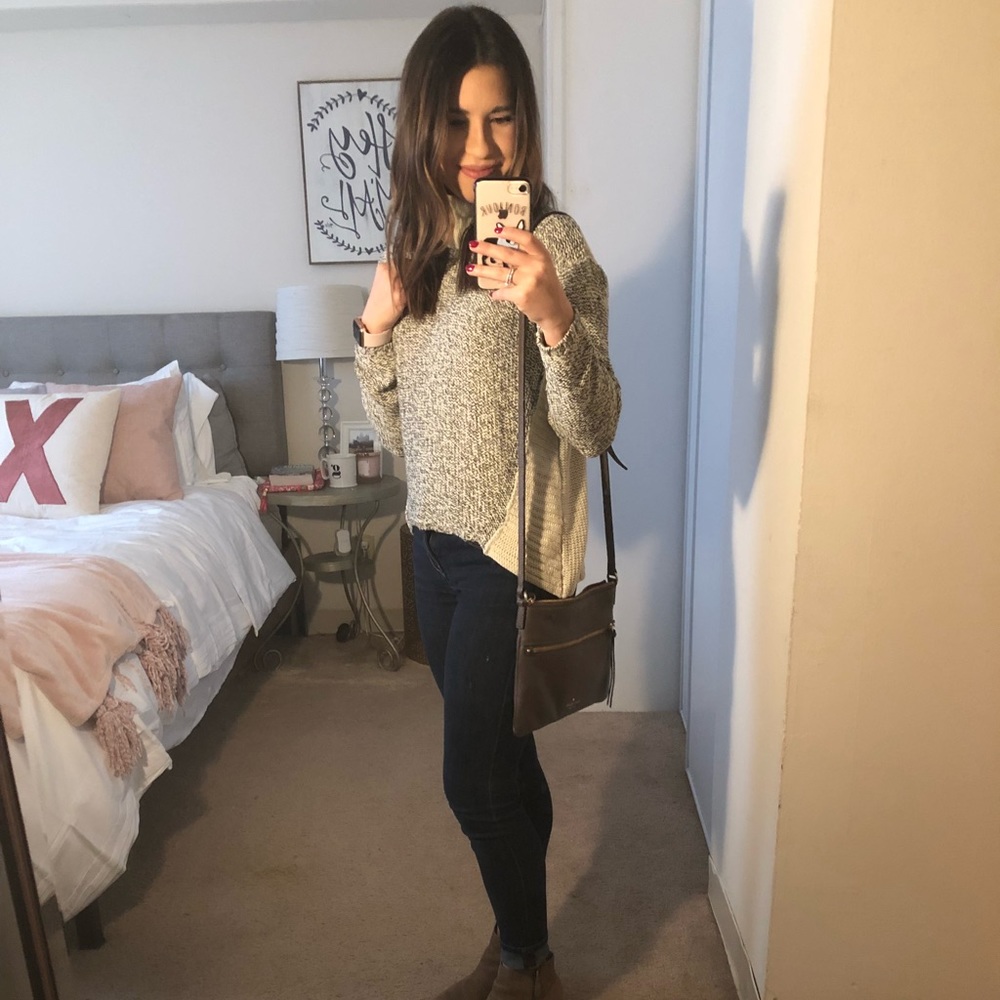 Grey and cream chunky turtle neck sweater